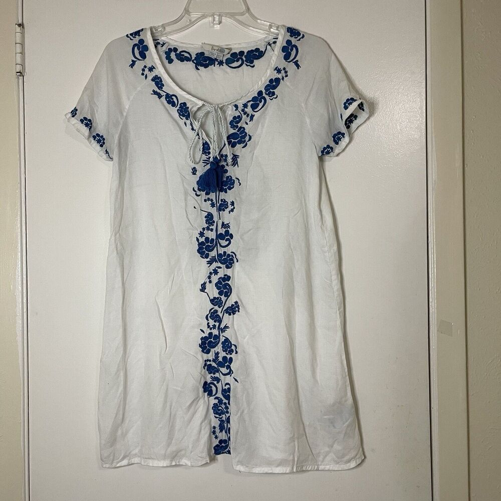 Boden Blue embroidered lightweight sheer mini short sleeve dress size US 6